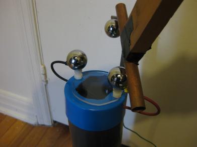 Discharging a high voltage power supply safely using a
      copper pipe on the end of a long wooden stick.