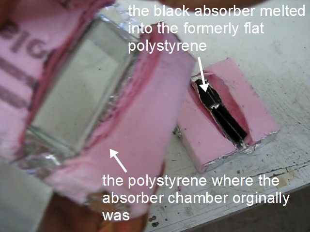 Mini solar tower version 4 after testing - the melted extruded polystyrene.