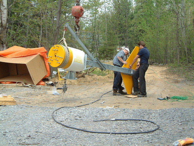 Wind vanes being attached to the wind turbine.