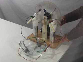 Ball cyclotron/electrostatic accelerator powered by a 
      Wimshurst machine.