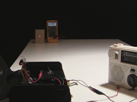 Measuring the photoresistor's/photocell's resistance range while speaking into the laser communicator.