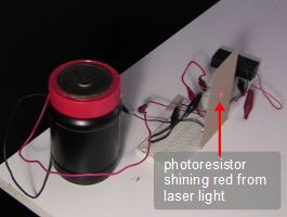 The photoresistor/photocell circuit receiving light from the laser communicator.