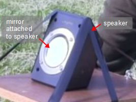 Closeup of the photophone's mirror attached to the speaker.