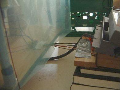 The feed wires for the non-conventional propulsion experiment 
      involving a charged rotating cylinder.